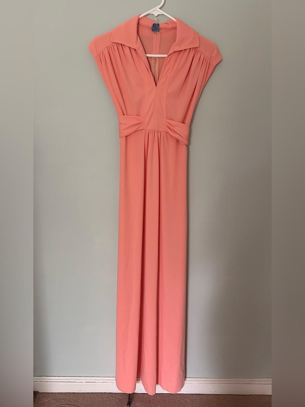 60s / 70s Soft Coral Cap-Sleeve Maxi Dress